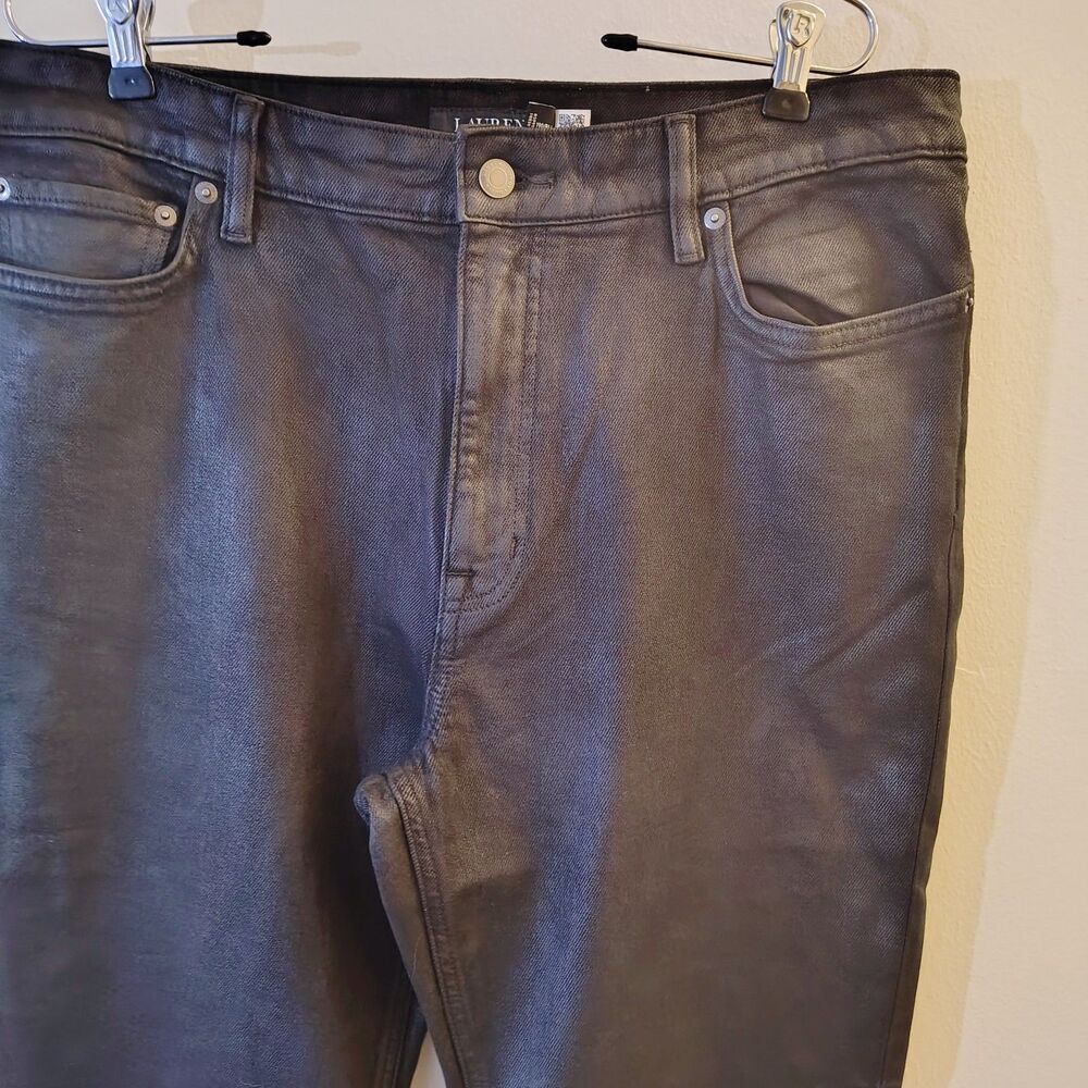 Lauren Ralph Lauren Coated Black Jeans 16 Waxed Leather Look Wide LRL 5 Pocket - Picture 5 of 12